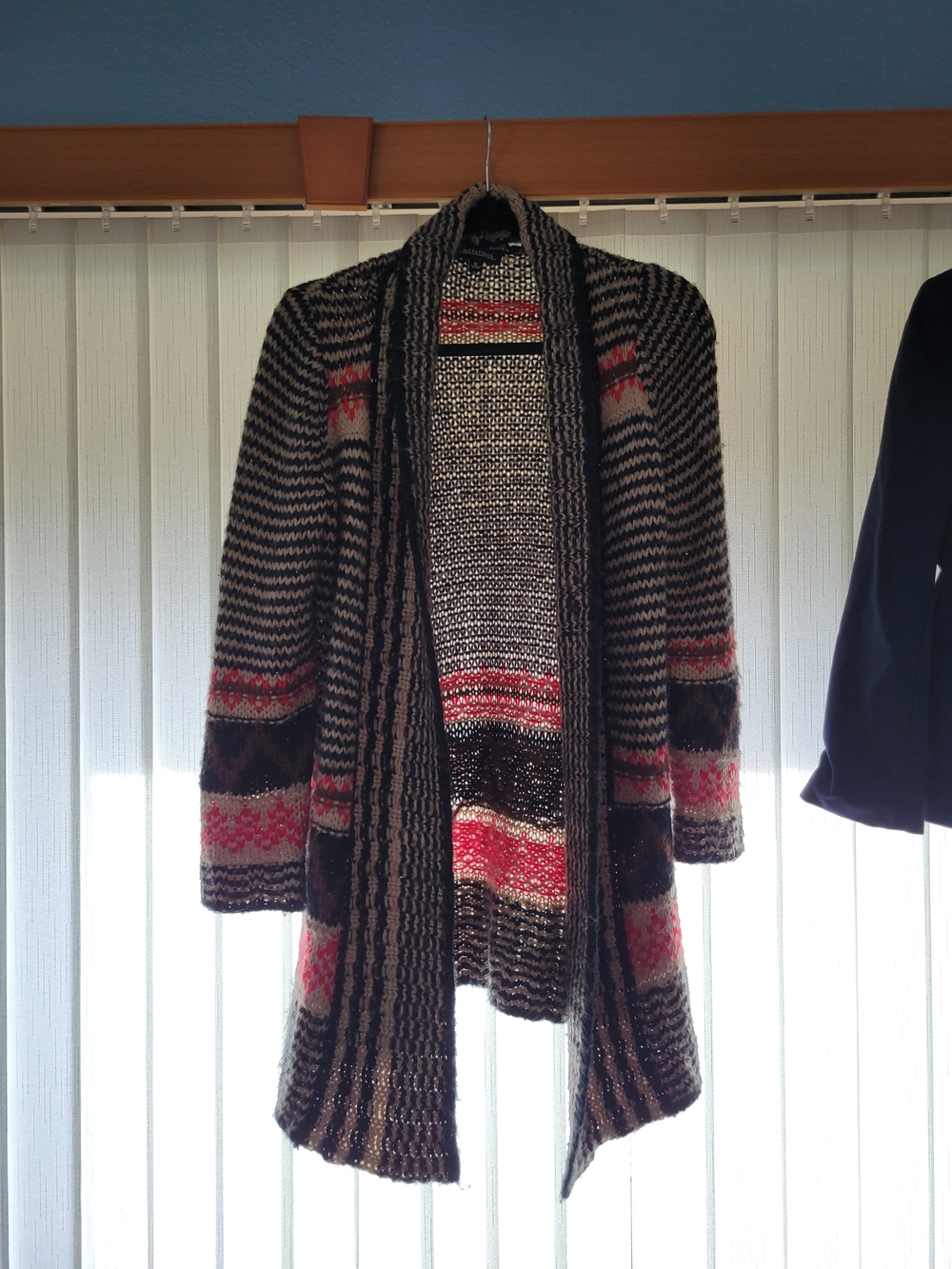 Cozy Open-Front Striped Cardigan Sweater - Brown, Black, and Red